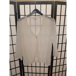 J-Jill Cardigan Sweater White Size Medium Single Button 3/4 Sleeve Lightweight